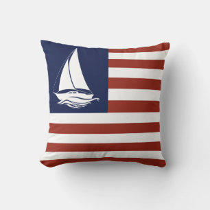 Nautical white sailboat/American flag stripe Thro Throw Pillow