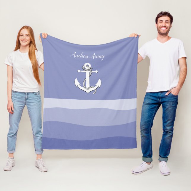 Nautical white sailboat/anchors away/blue wave  fleece blanket (In Situ)