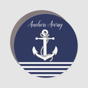 Nautical white sailboat/anchors away/navy blue car magnet