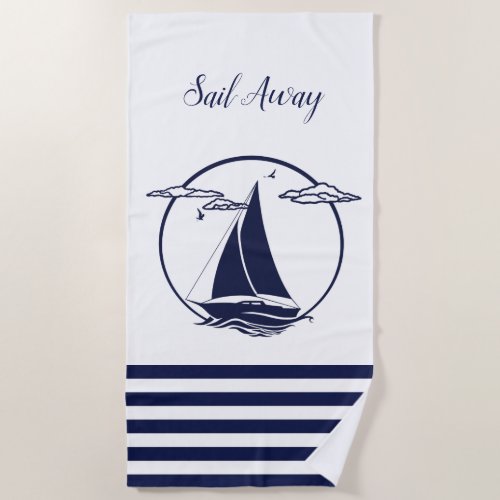 Nautical white sailboat silhouettesail away beach towel