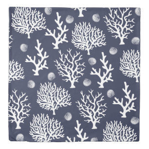Nautical White Sea Coral & Navy Blue Duvet Cover