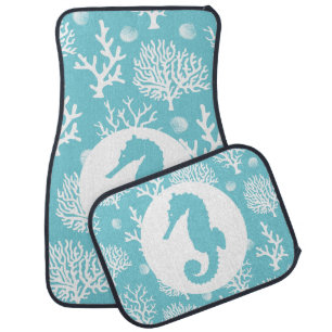 Nautical White Sea Corals & Seahorse Car Floor Mat