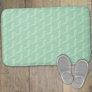 Nautical White Seahorse Skeleton Pattern Green Bath Mat