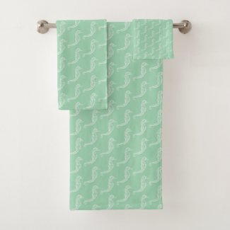 Nautical White Seahorse Skeleton Pattern Green