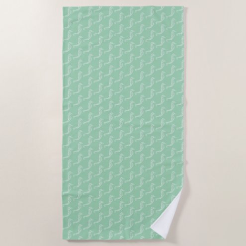 Nautical White Seahorse Skeleton Pattern Green