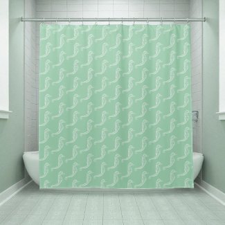Nautical White Seahorse Skeleton Pattern Green