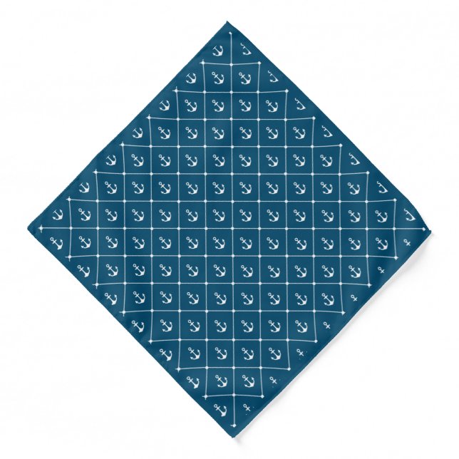 Nautical White Ships Anchor on Dark Blue Bandana (Front)