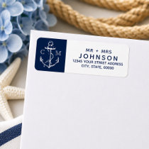 Nautical White Sketch Anchor Navy Monogram Label