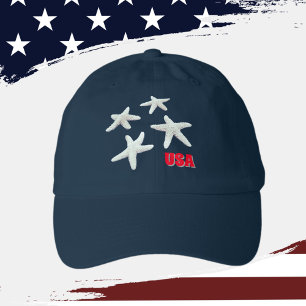Nautical White Starfish Patriotic USA Hat