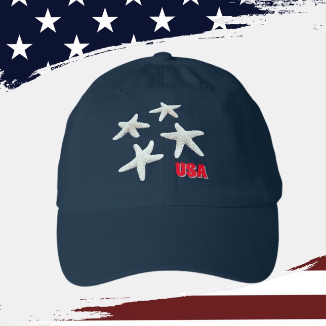 Nautical White Starfish Patriotic USA Hat (Creator Uploaded)