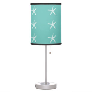 Nautical White Starfish Patterns Beach Teal Blue Table Lamp