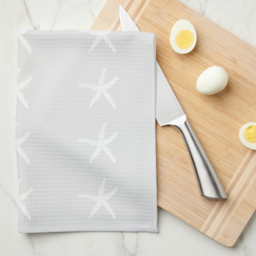 Nautical White Starfish Patterns Light Grey Cute Kitchen Towel