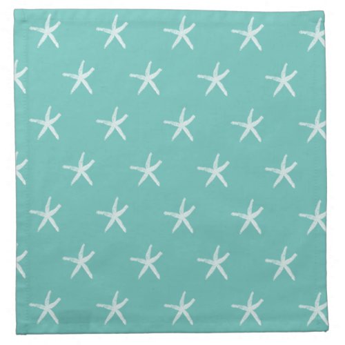 Nautical White Starfish Patterns Teal Blue Cute Cloth Napkin