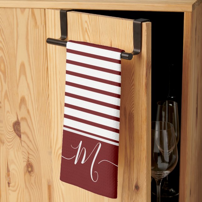 Nautical  white Striped Monogram initial  Kitchen  Towel (Thirds Fold)