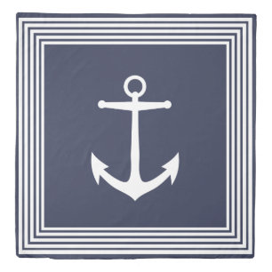 Nautical White Stripes Anchor & Navy Blue Duvet Cover