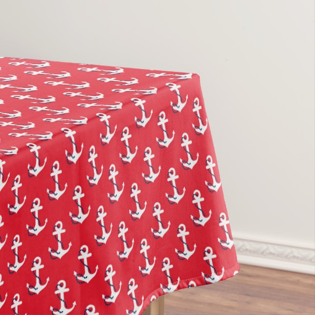 Nautical White w/ Blue Rope Accent Anchors On Red Tablecloth (In Situ)