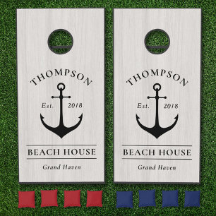 Nautical White Washed Anchor Beach House Cornhole Set