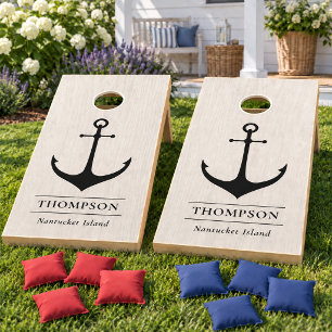 Nautical White Washed Wood Anchor Custom Cornhole Set