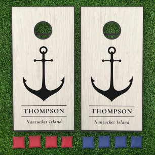 Nautical White Washed Wood Anchor Custom Cornhole Set