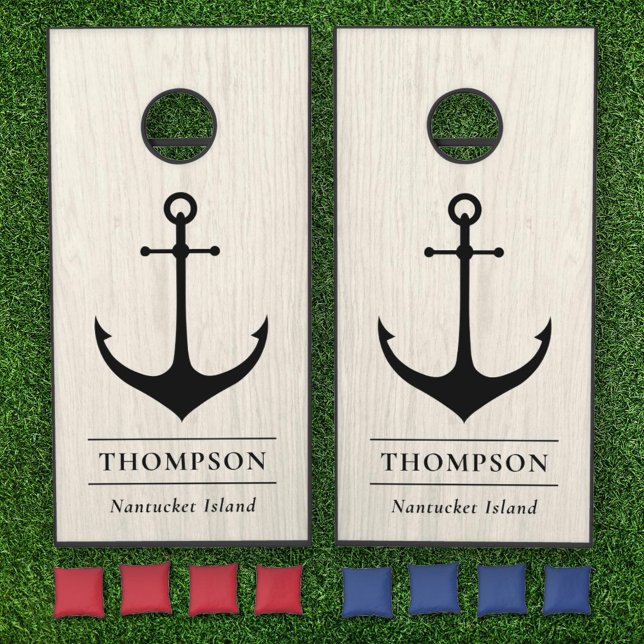 Nautical White Washed Wood Anchor Custom Cornhole Set (Creator Uploaded)