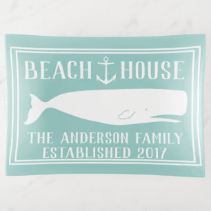 Nautical White Whale Beach House Family Name Trinket Tray