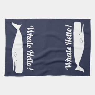 Nautical White Whale Hello in Navy Towel