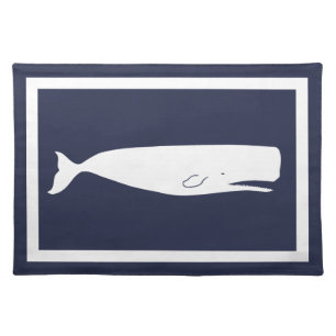 Nautical White Whale & Navy Blue Placemat