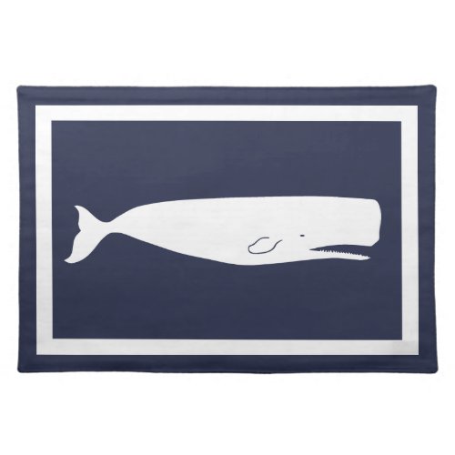 Nautical White Whale  Navy Blue Placemat