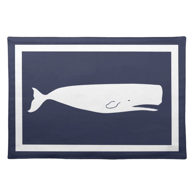 Nautical White Whale & Navy Blue Placemat (Front)