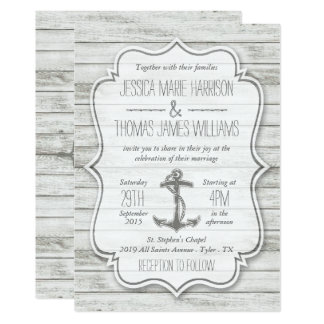 Nautical Whitewashed Wood Beach Wedding Collection Card