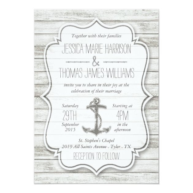 Nautical Whitewashed Wood Beach Wedding Collection Invitation