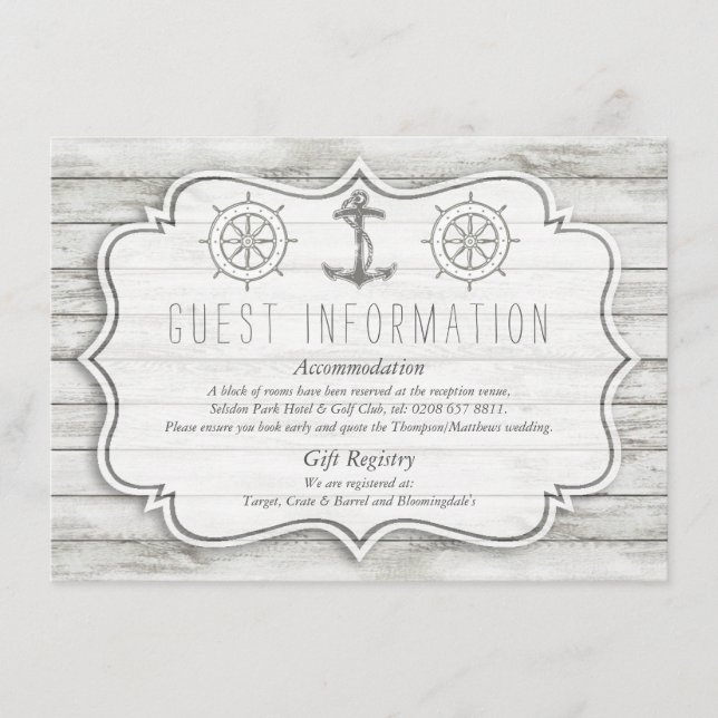 Nautical Whitewashed Wood Beach Wedding Collection Enclosure Card (Front)