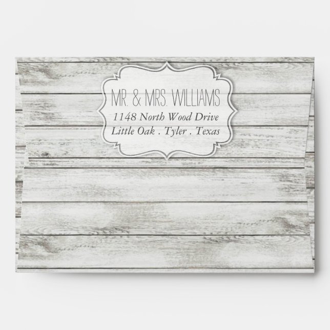 Nautical Whitewashed Wood Beach Wedding Collection Envelope (Back (Top Flap))