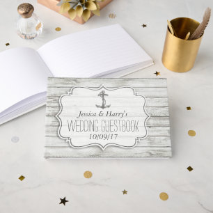 Nautical Whitewashed Wood Beach Wedding Collection Guest Book