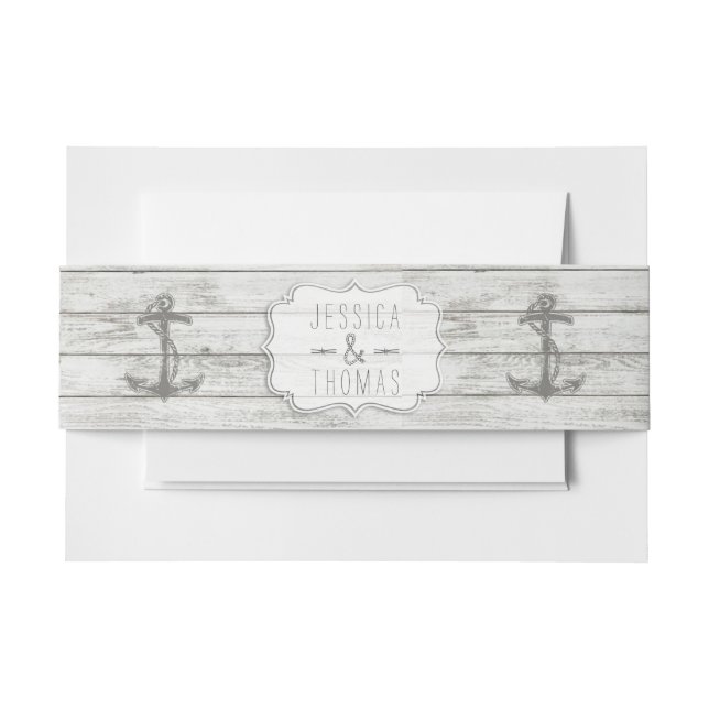 Nautical Whitewashed Wood Beach Wedding Collection Invitation Belly Band (Front Example)