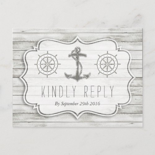 Nautical Whitewashed Wood Beach Wedding Collection Invitation Postcard