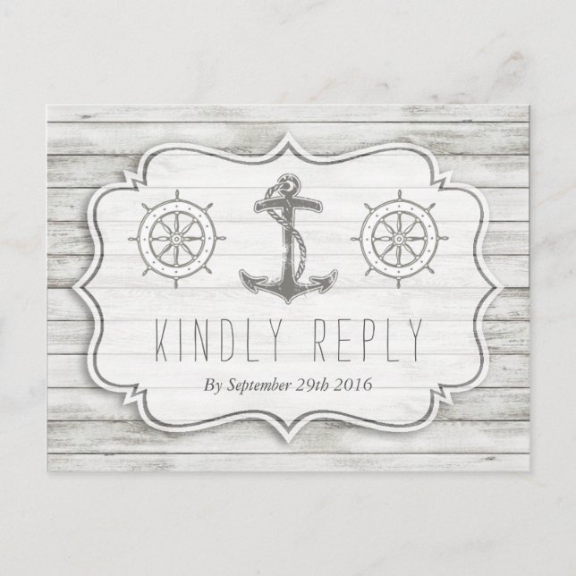 Nautical Whitewashed Wood Beach Wedding Collection Invitation Postcard (Front)