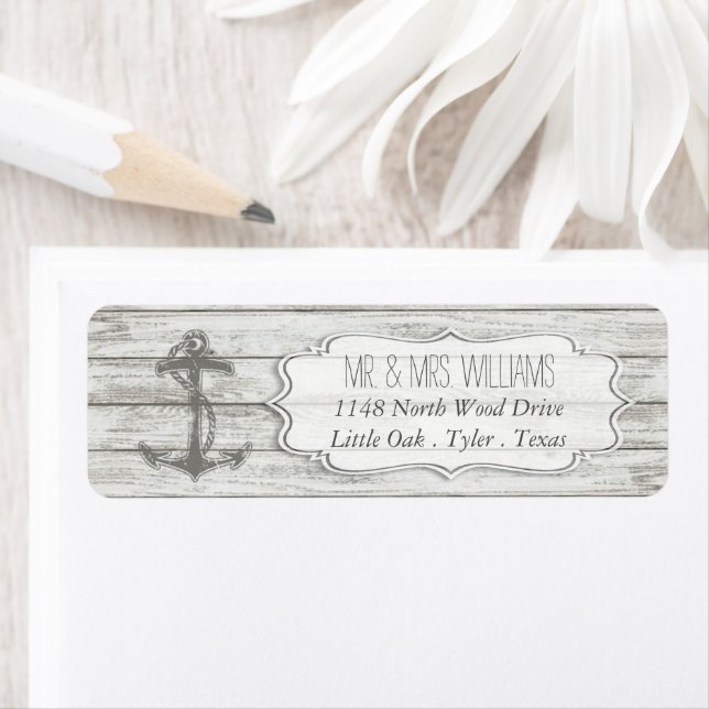 Nautical Whitewashed Wood Beach Wedding Collection Label (Insitu)