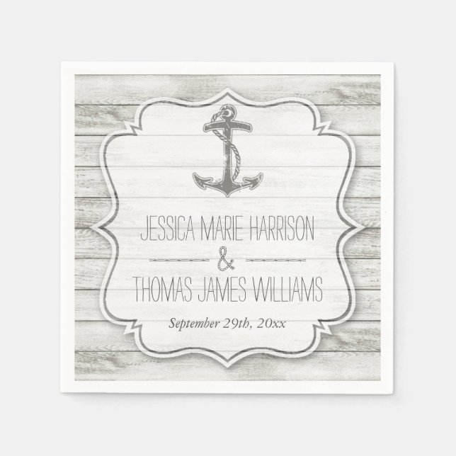 Nautical Whitewashed Wood Beach Wedding Collection Napkins (Front)
