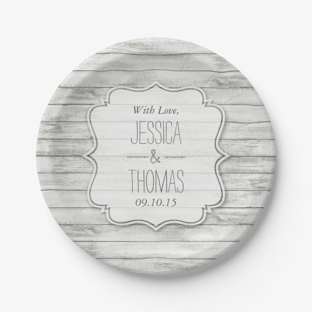 Nautical Whitewashed Wood Beach Wedding Collection Paper Plates (Front)