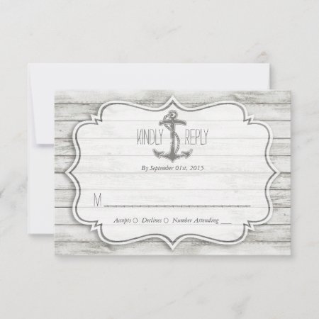 Nautical Whitewashed Wood Beach Wedding Collection Rsvp Card
