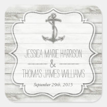 Nautical Whitewashed Wood Beach Wedding Collection Square Sticker
