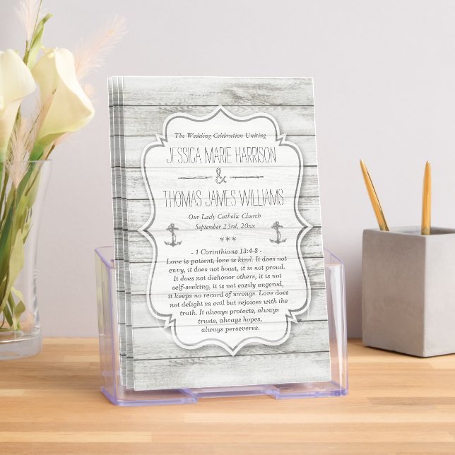 Nautical Whitewashed Wood Beach Wedding Program Brochure (Insitu)