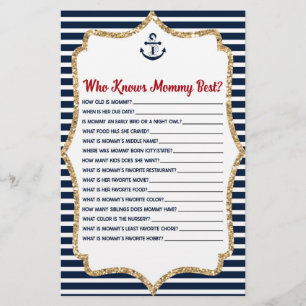 Nautical Who Knows Mommy Baby Shower Game Stationery