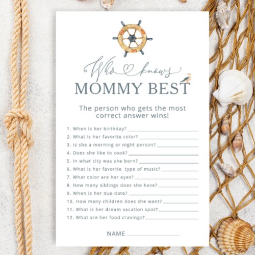 Nautical Who Knows Mommy Best Baby Shower Game