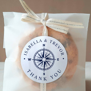 Nautical Wind Compass White   Navy Thank You Classic Round Sticker