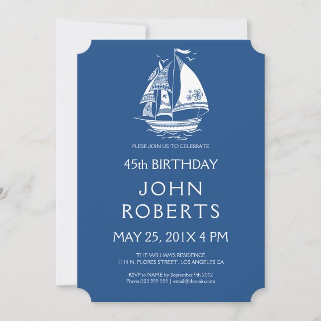 Nautical Wind-sailing Birthday Party Invitation (Front)