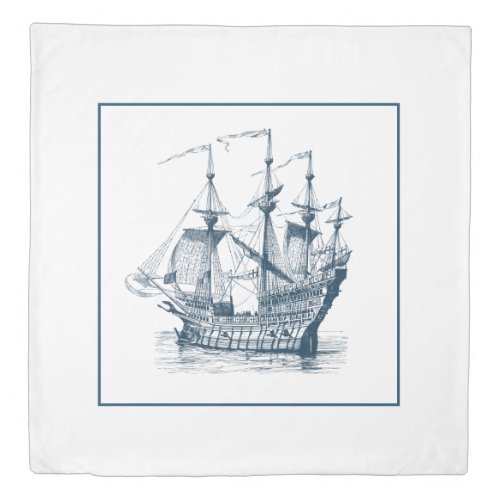 Nautical wind_sailing vintage boat illustration duvet cover