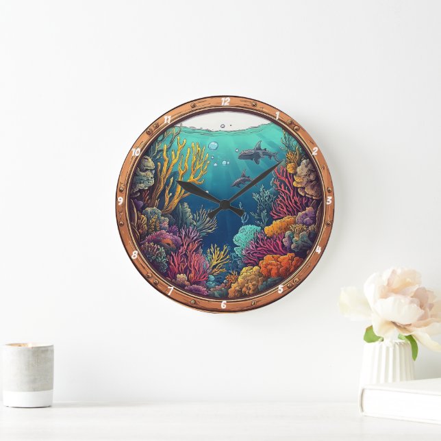 Nautical Window Deep Sea Dream Underwater Marine Large Clock (Home)