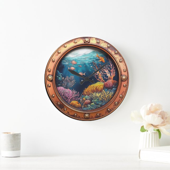 Nautical Window Deep Sea Radiance Underwater Coral Large Clock (Home)